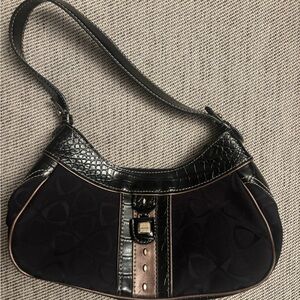 Liz Claiborne Black Leather and Canvas Purse